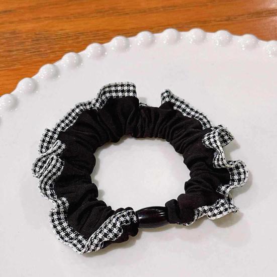 5Pcs Hair Ties High Elasticity Double-Layer Plaid Lace Seaming Hair Ropes Retro French Style Soft Fabric Hair Accessories