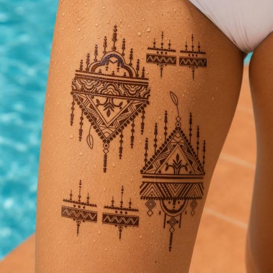 Henna Tattoo Stickers, Red Brown Waterproof Lace Temporary Tattoos, Indian Mehndi Body Art for Women Girls, Festival Makeup