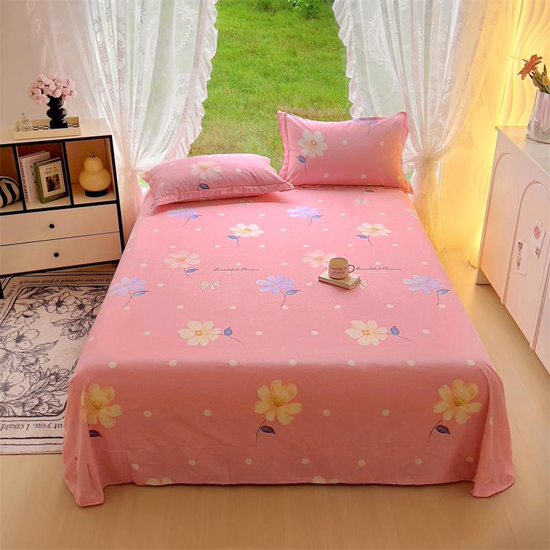 White Flower Printed Bed Sheet Set Simple Pink Cotton bedspread Thickened Bedding Set Luxury Soft Flat Sheet with Pillowcases
