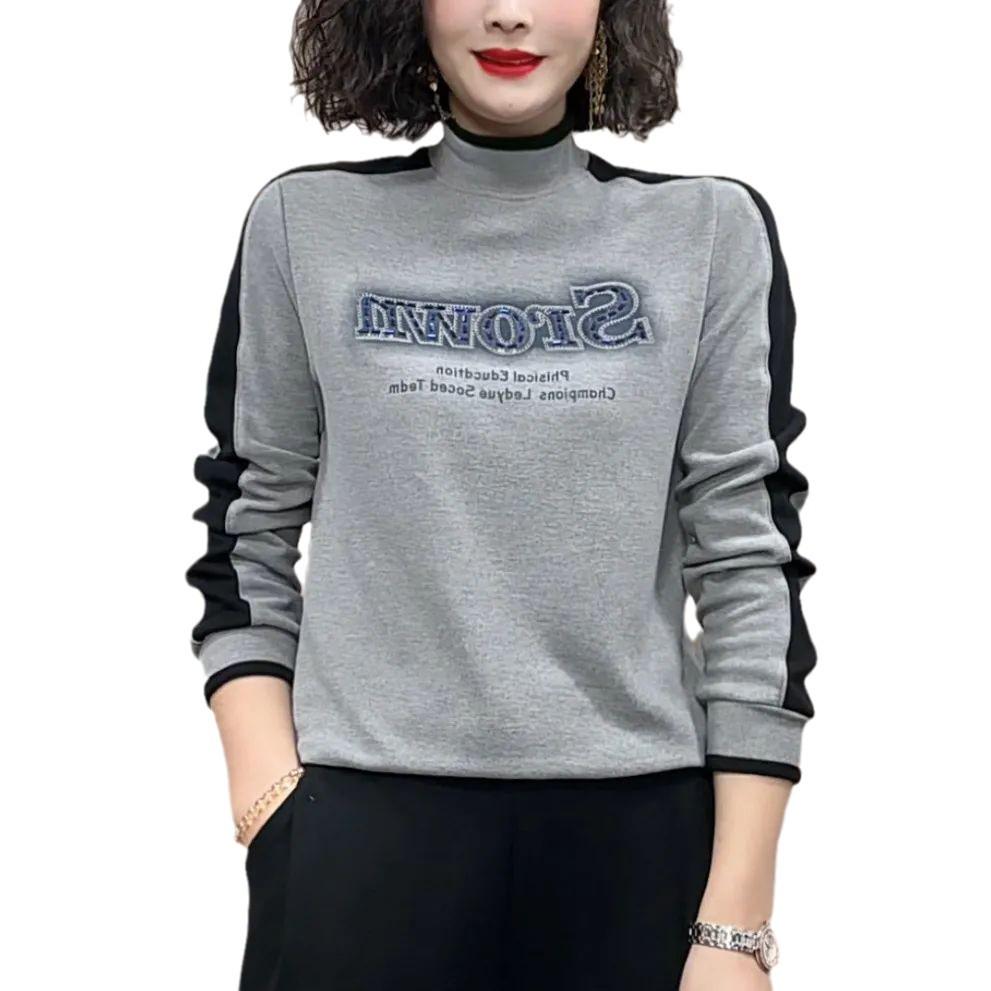 Women's Double-Sided Velvet Stitching Long-Sleeve Top - Autumn/Winter Fashion