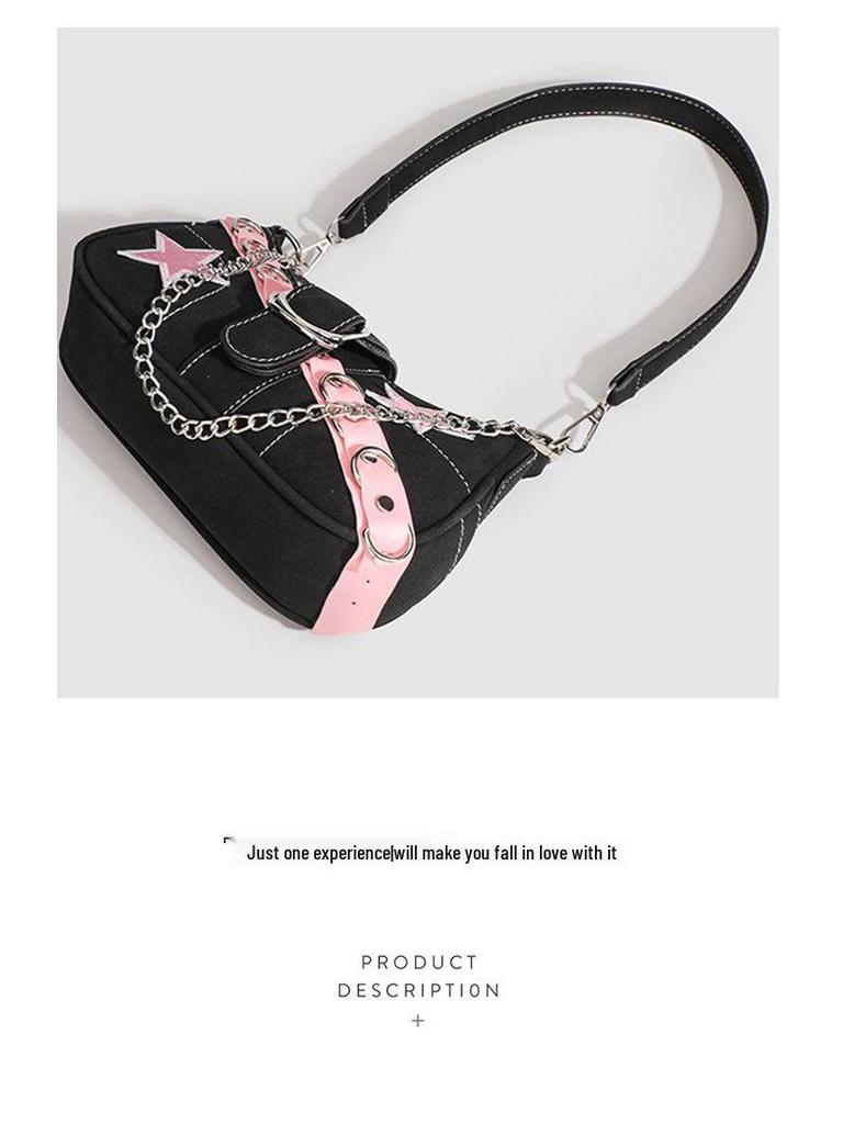 Y2K Trendy Jednoramenná Řetízková Bagetová Taška - Sladká & Pikantní Americký Styl Dámská Kabelka