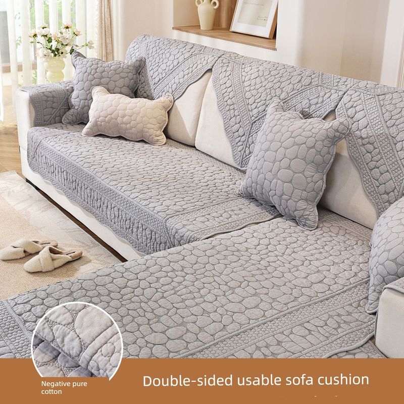 

Double-Sided Sofa Cushion Pebble Cotton Seat Cushions All Year Round Neutral Leather Sofa Backrest Pure Cotton Art Sofa Armrest Towel Side width double sided stone-light gray 70 * 70cm