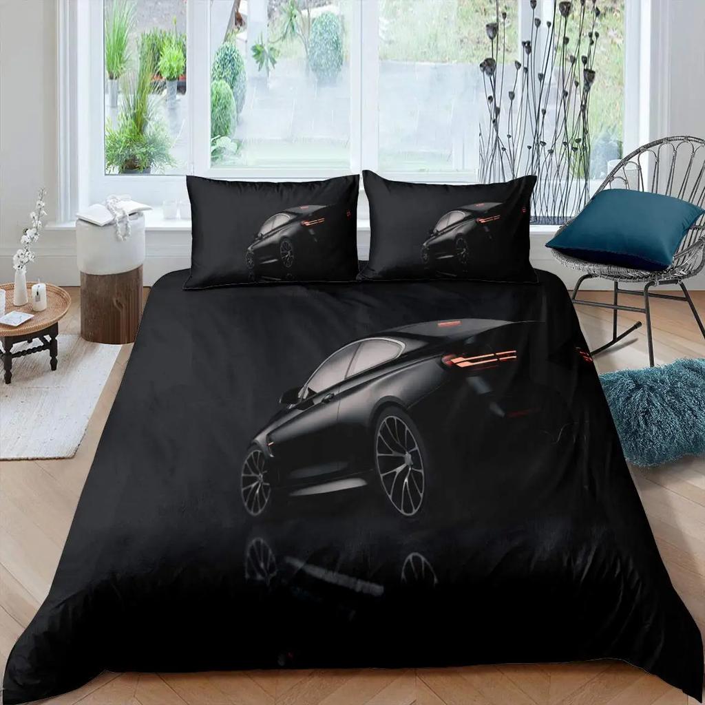 Race Car Bedding Set Cool Speed Racing Duvet Cover Set Black Sport Car Quilt Cover For Men Polyester Comforter Cover Set Cool
