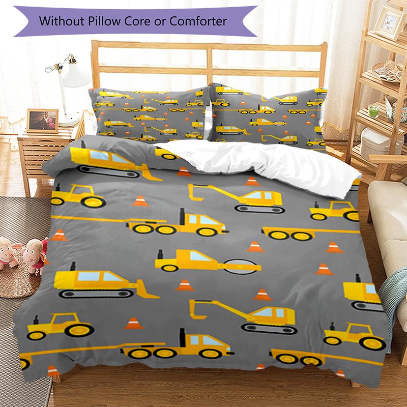 3pcs Excavator Bedding Set Duvet Cover Closure Includes 1 Duvet Cover & 2 Pillowcases, Soft and Comfortable for All Seasons.