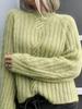 Women's Fresh Fruit Green Knit Sweater - Loose, Round Neck Pullover for Autumn and Winter