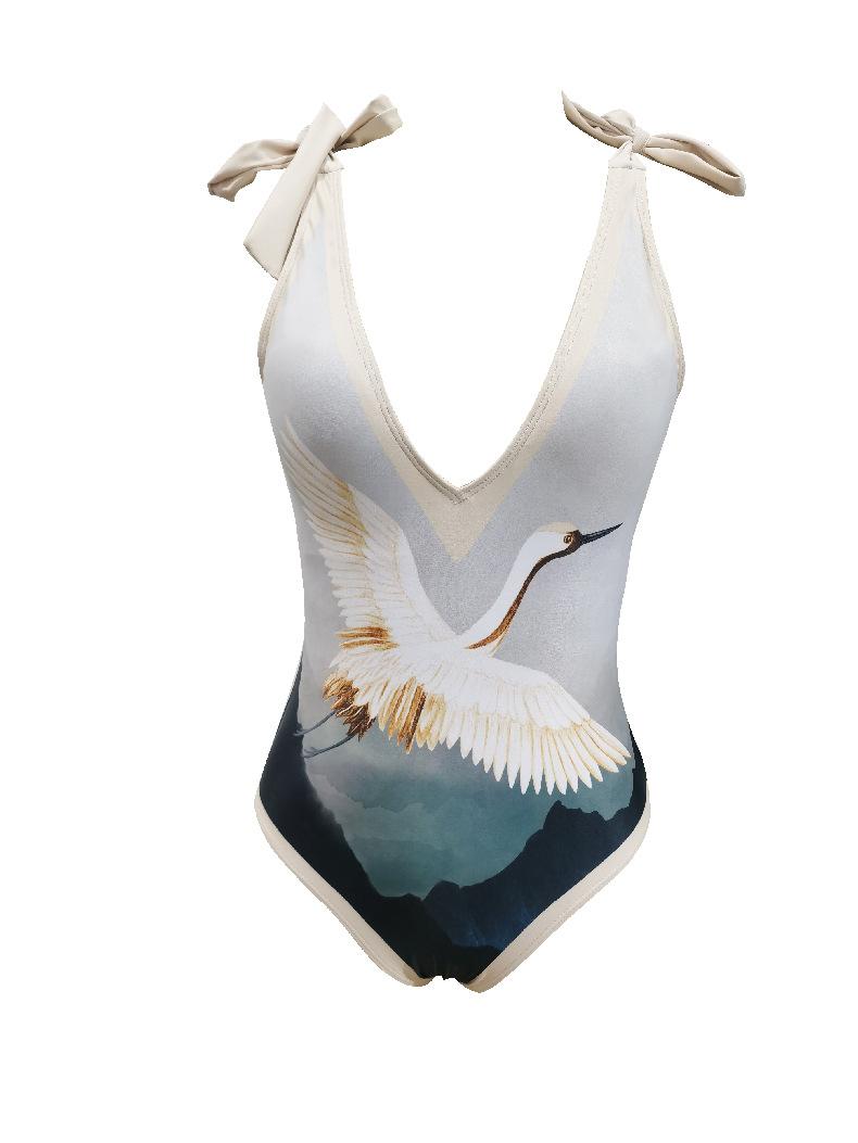 TS JYL-BK013 Retro Print Swimsuit With Chiffon Cover, Elegant Two-Piece Beach Swimwear Set OneSize