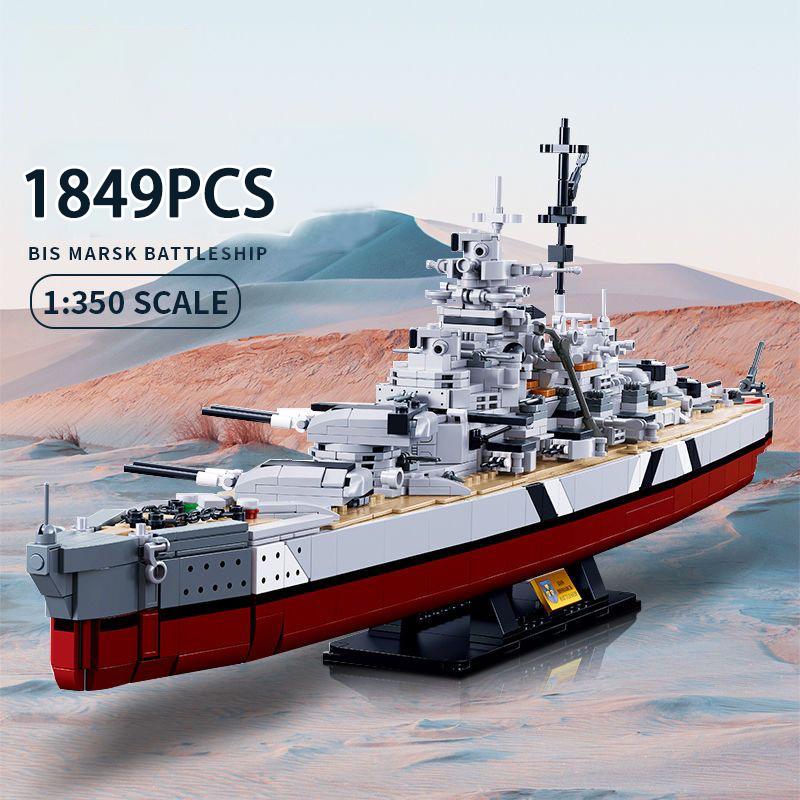 2-in-1 WKII KMS Bismarck Schlachtschiff Bausteine Militärkriegsschiffe Marineflotte Modellsteine Spielzeug für Kinder Geburtstagsgeschenk Moc