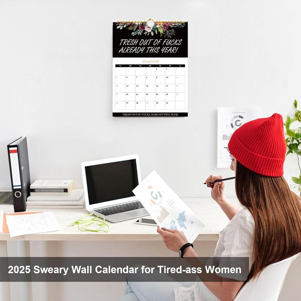 2025 Fu-ck It Wall Calendar for Tired-Ass Women, 2025 Fu-ck It Calendar for Tired Women, Home Office Hanging Calendar, Funny Swear Word Monthly