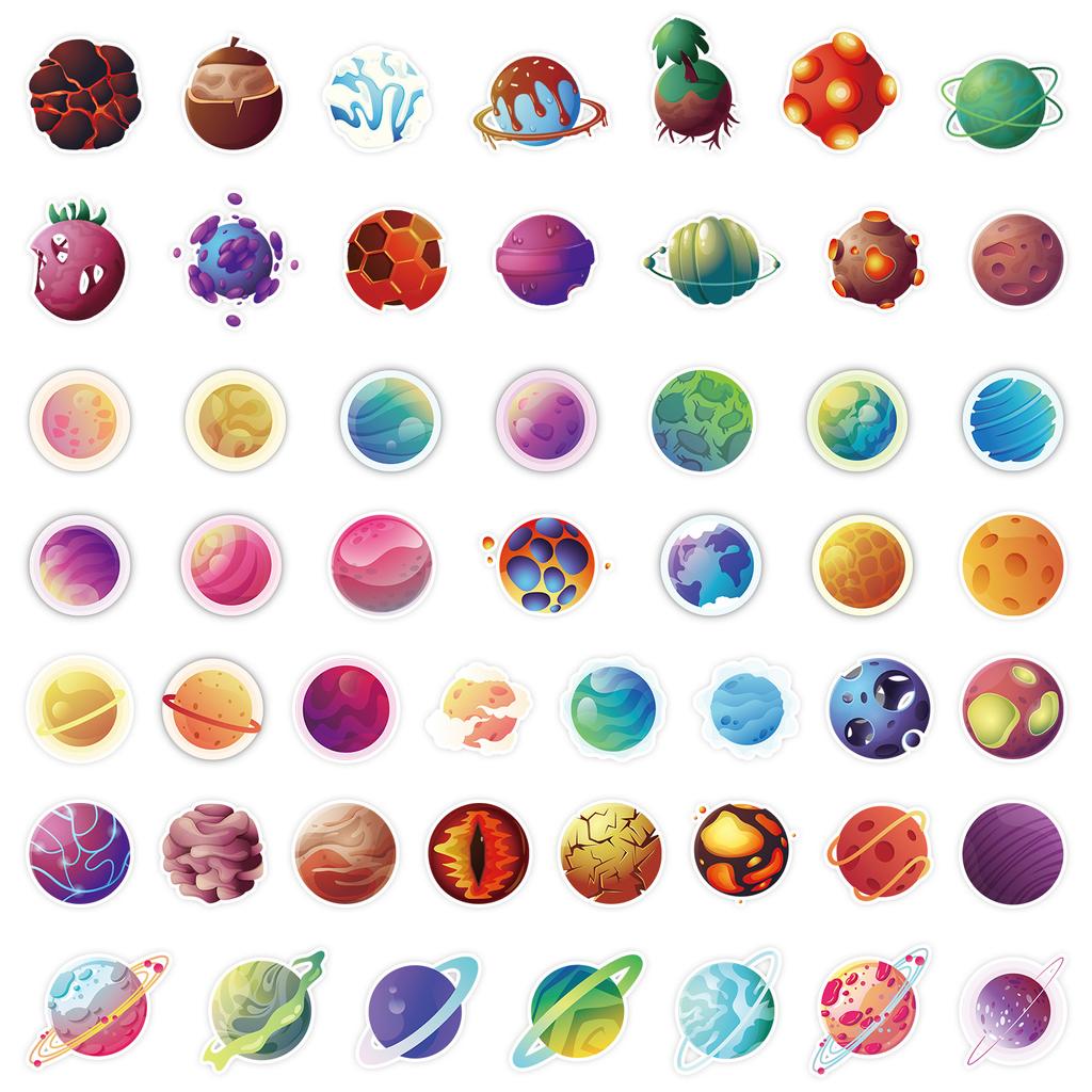 50 Colored Planet Doodle Stickers Suitcase Car Laptop Skateboard Water Cup Waterproof Decorative Stickers