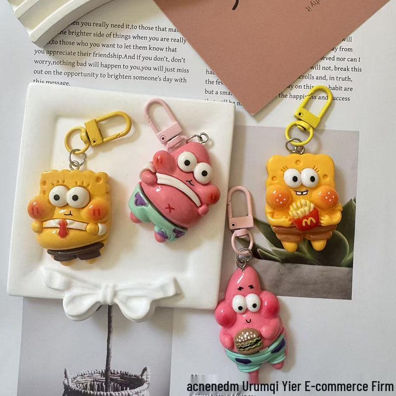 SpongeBob & Goofy Keychain Pendant - Cartoon Backpack Accessory with Patrick Star