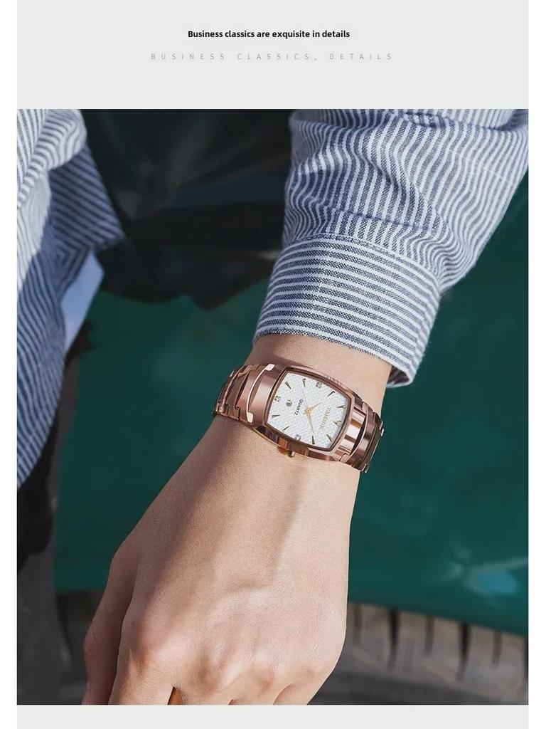 TAISIGE Men's Black Steel Quartz Watch with Square Grid Dial and Calendar