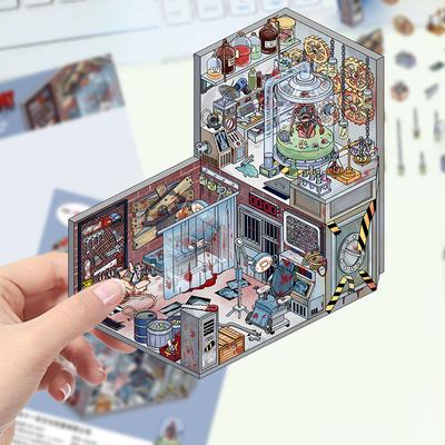Kreskówkowy Krajobraz Seria Mikro-Scen Strachu Naklejki Miniaturowy Świat 3D Chatka Rozpakuj DIY Scena Ręczna