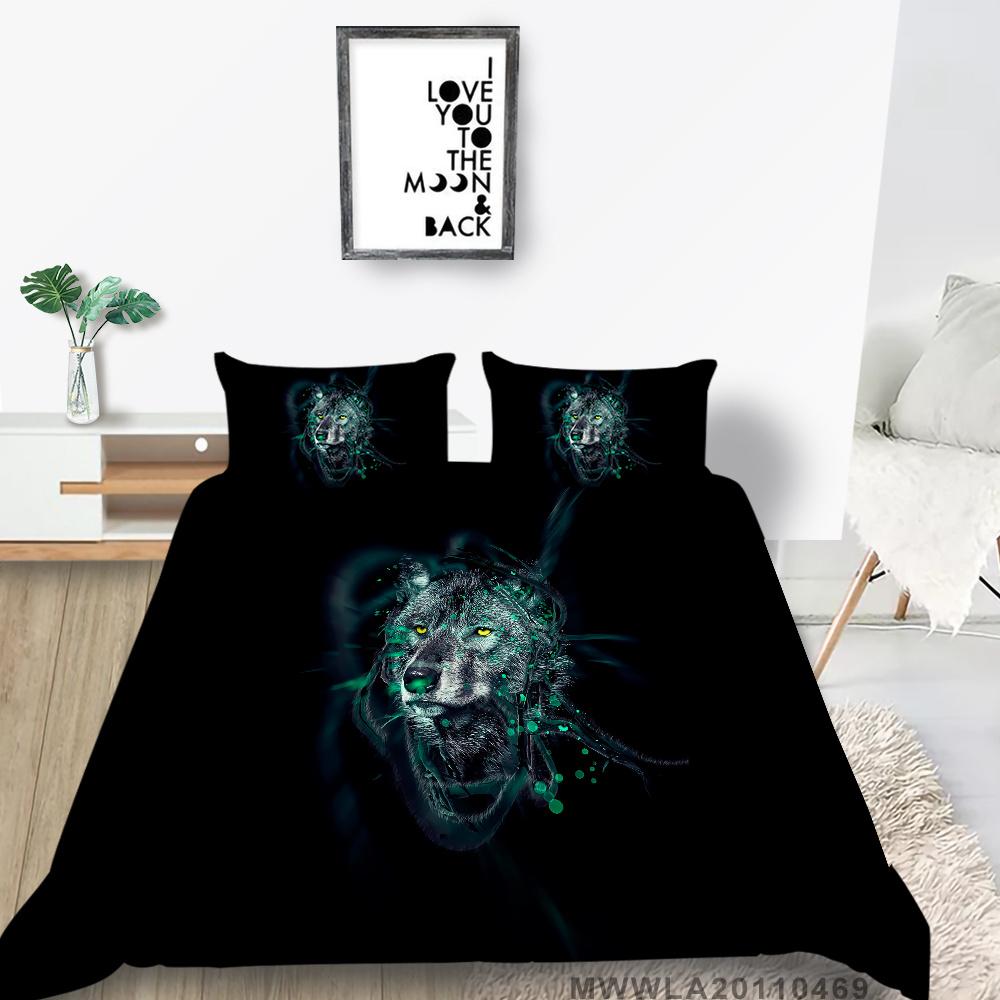 

New 3D Printing Comforter Cover Set Grey Bedding Sets Wolf Printed Duvet Covers Queen King Size Home Textiles with Pillowcase Gift UK Single 135x200cm
