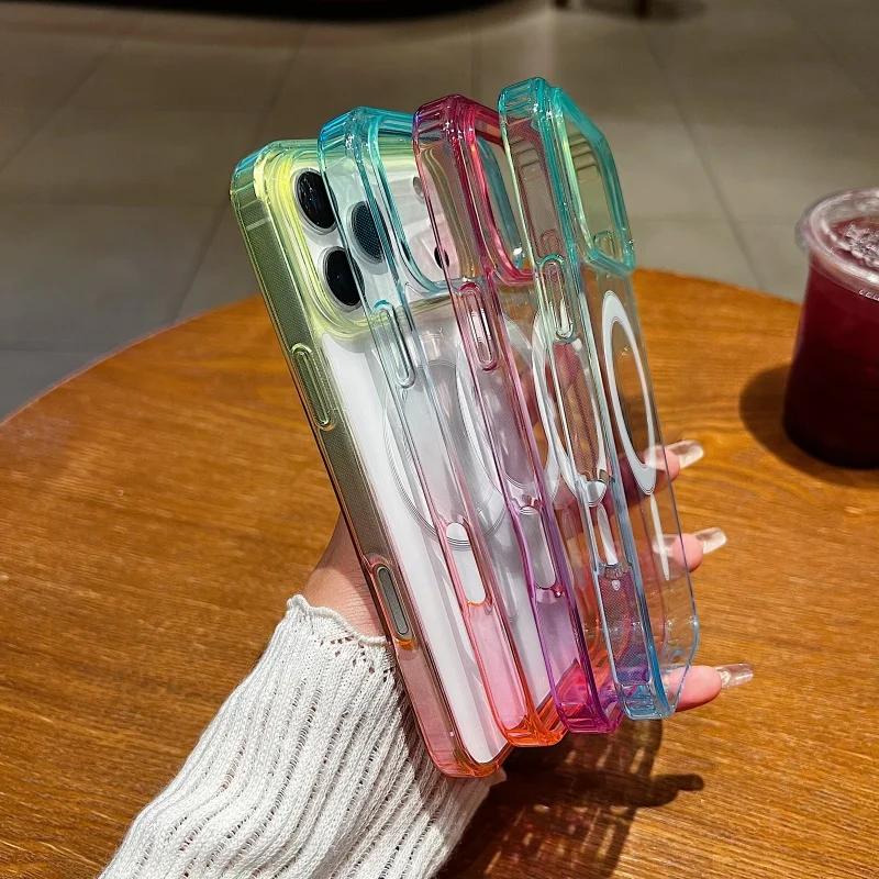 Gradient Colorful For Magsafe Cases For For Iphone 17 Air 16E 15 14 Plus 13 12 11 Pro Max Mini Magnetic Wireless Charge Clear Cover