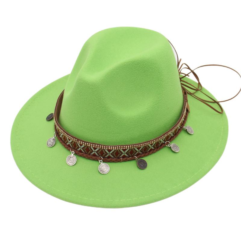 Ethnic Topper Hat Imitation Silver Accessories Felt Hat Jazz Hat Big Brim Stage Performance Hat