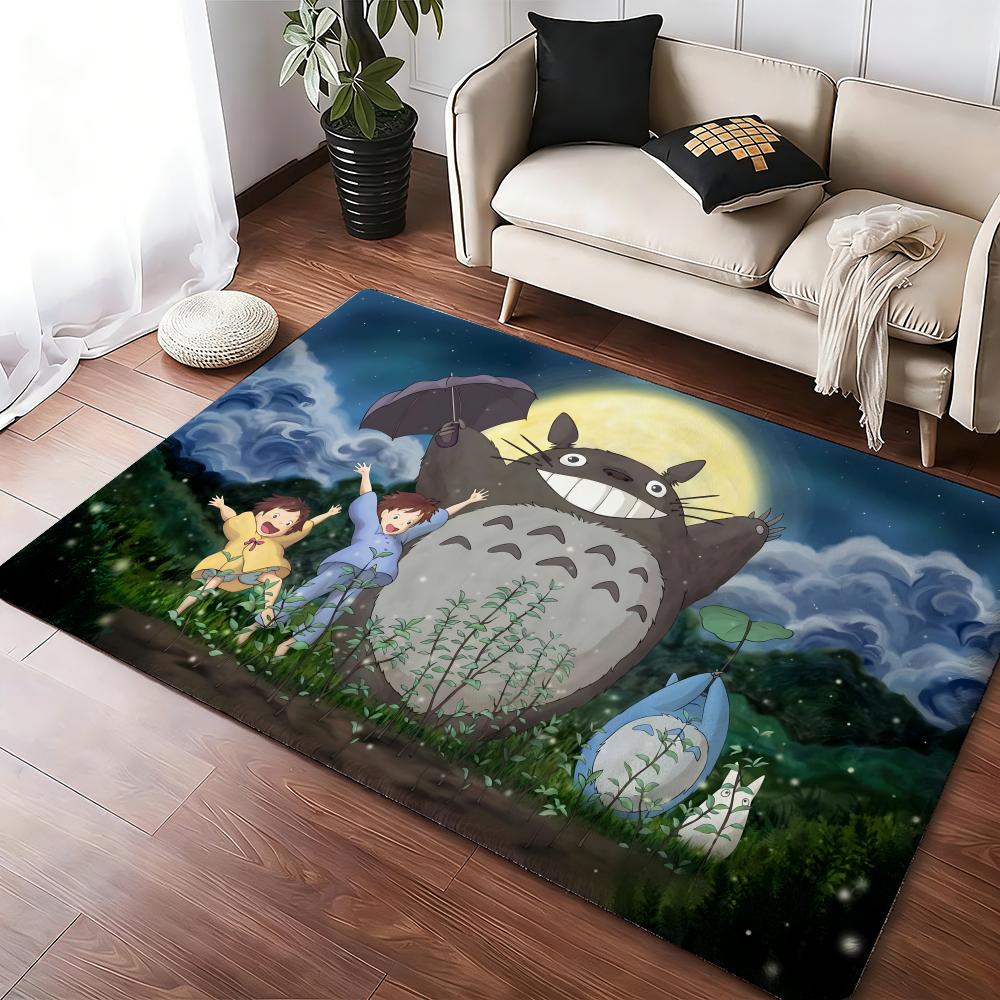 Kwaii Anime T-My Neighbor Totoro Floor Mat Cozy Flannel Soft Thick Non-Slip Mat For Living Room Bedroom Kitchen Decor Rugs