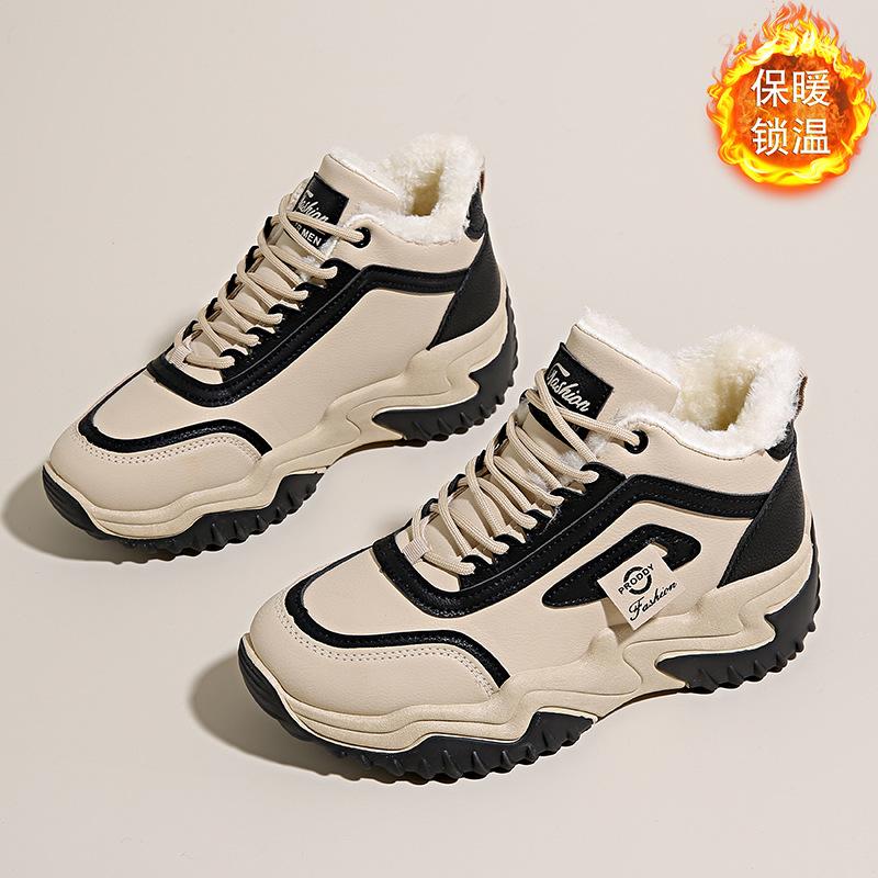 2025 Winter Velvet High-top Shoes Children's Korean Version Versatile Thickened Warm Cotton Shoes Thick-soled Heightening Sports Dad Shoes