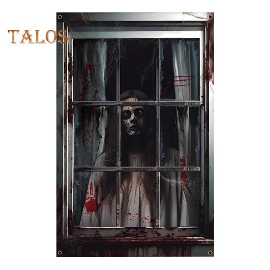 

Украшение занавеса на Хэллоуин, кровавое оконное покрытие, страшный силуэт окна на Хэллоуин, плакат для украшения стены, двери, вечеринки в помещении и на открытом воздухе D