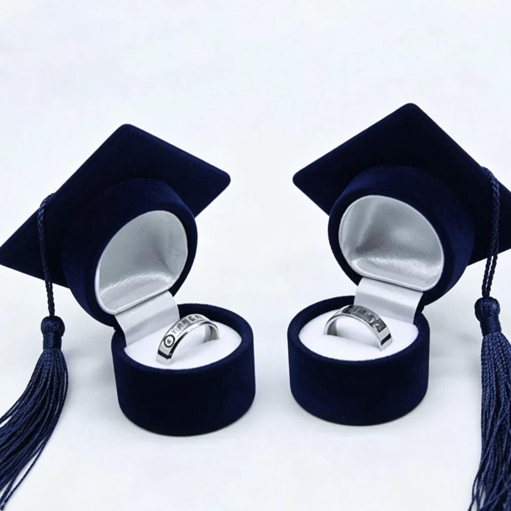 Velvet-Lined Graduation Cap Jewelry Box Phd Cap-Shaped Graduation Ring Box  Presentation Box