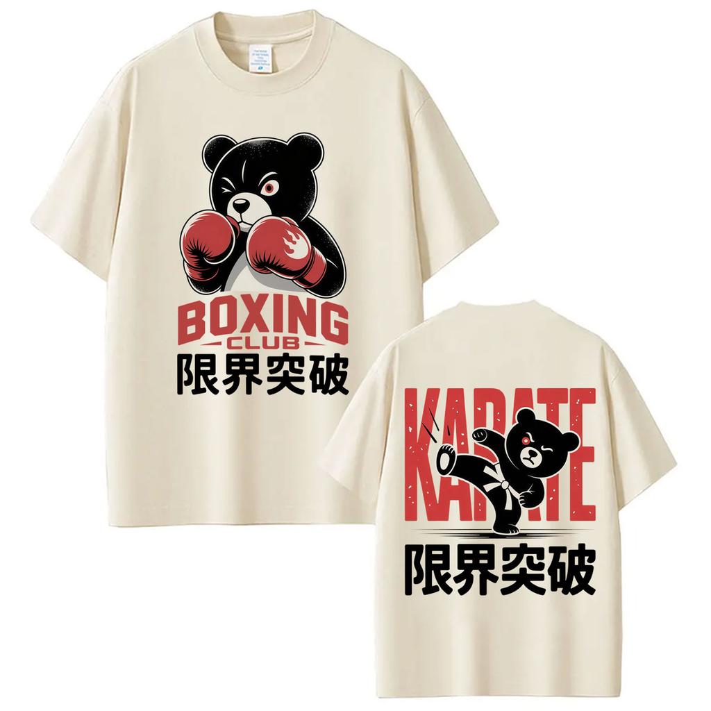 Funny Boxing Club Karate Bear Graphic T Shirts Fashion Vintage Harajuku Short Sleeve Oversized Cotton Casual T-shirt