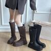 Black belt buckle boots women's 2025 new versatile and thin small man increases height but knee high knight boots