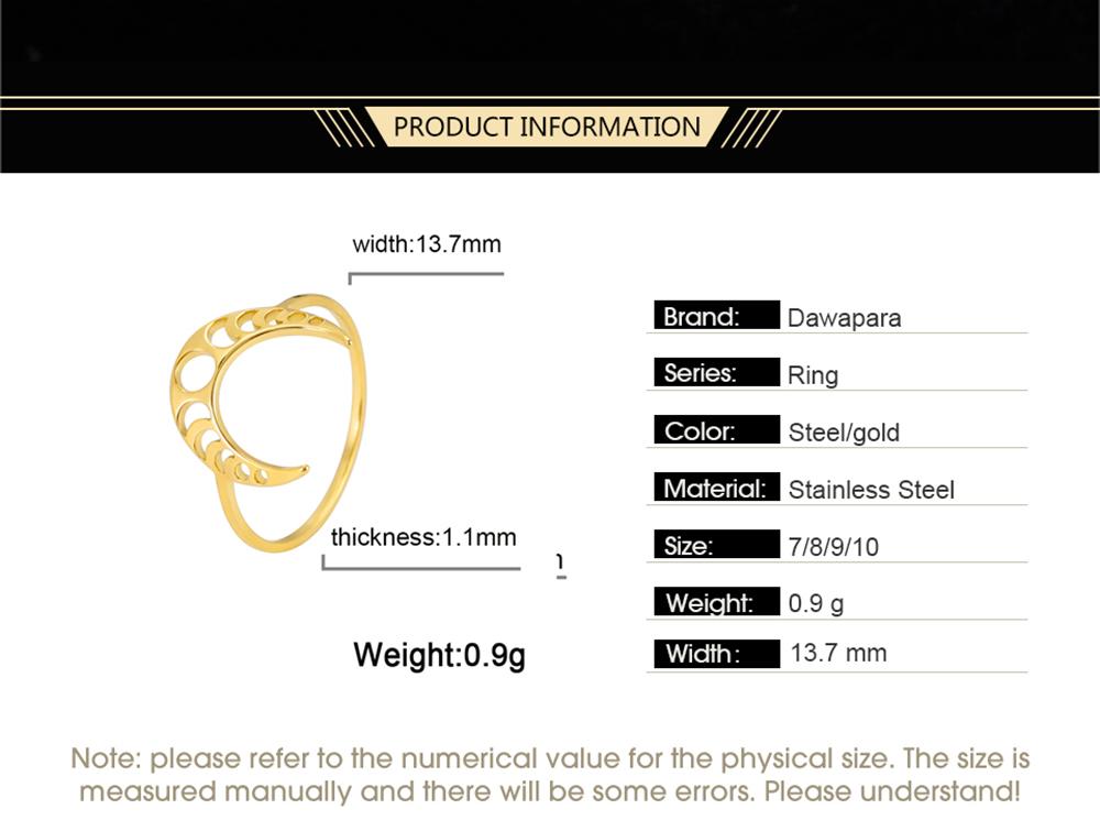 Dawapara Crescent Moon Fashion Women Ring Lunar Moon Phase Witch Stainless Steel Lucky Amulet Minimalist Jewelry