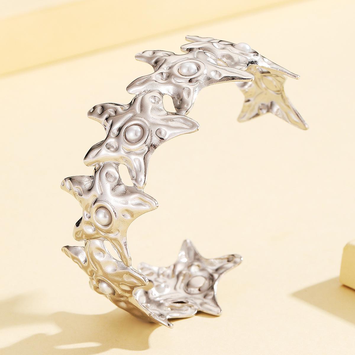 Versatile Starfish & Pearl Resort Style Adjustable Stainless Steel Bracelet for Women