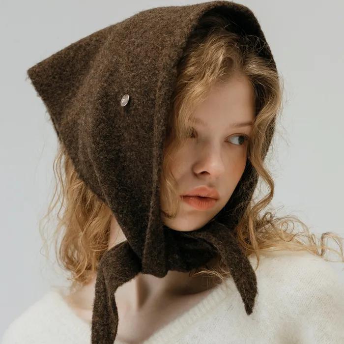 [New York Works]_[WOOL] COIN WOOL KNIT HAIR BANDANA SCARF_BROWN