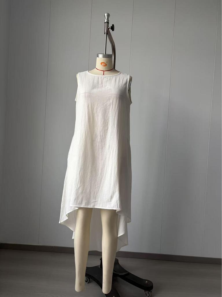 2026 Spring Women's Cotton Linen Irregular Sleeveless Dress