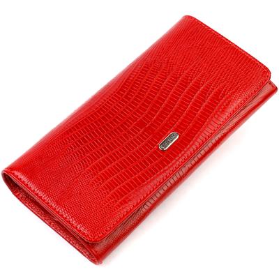 Portofel de damă spațios din piele naturală texturată cu CANPELLINI 21709 Roșu în relief