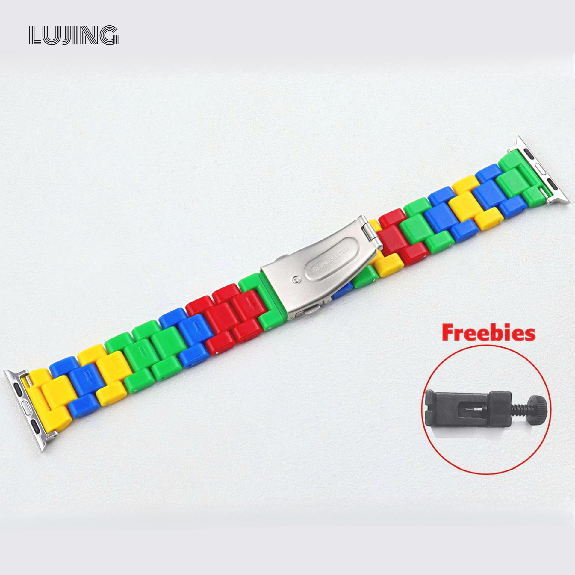 

Для ремешка Apple Watch ultra2 49 мм 46 мм 45 мм 44 мм 42 мм 41 мм 40 мм 38 мм Трехблочный радужный пластиковый ремешок Серии 10 9 8 7 6 5 3 SE correa Ultra1/2 49mm разноцветный