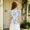 Girls' Short Sleeve Floral Print Ruffle Top with Round Neck for Casual Daily Wear