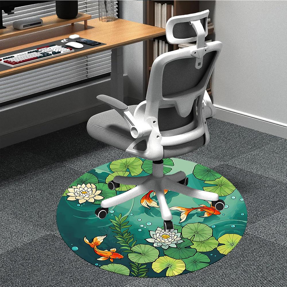 1pc Pond Fishes Office Round Area Rug,  Mat Suitable For Office, Under Office Chairs Bedroom Living Room Home Decor, Room Deco