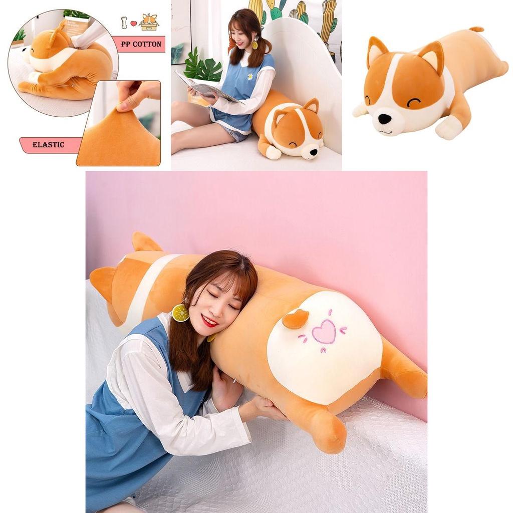 Long Corgi Plush Toys Throw Pillow Cushion Soft Stuffed Animal Doll For Xmas Birthday Gift