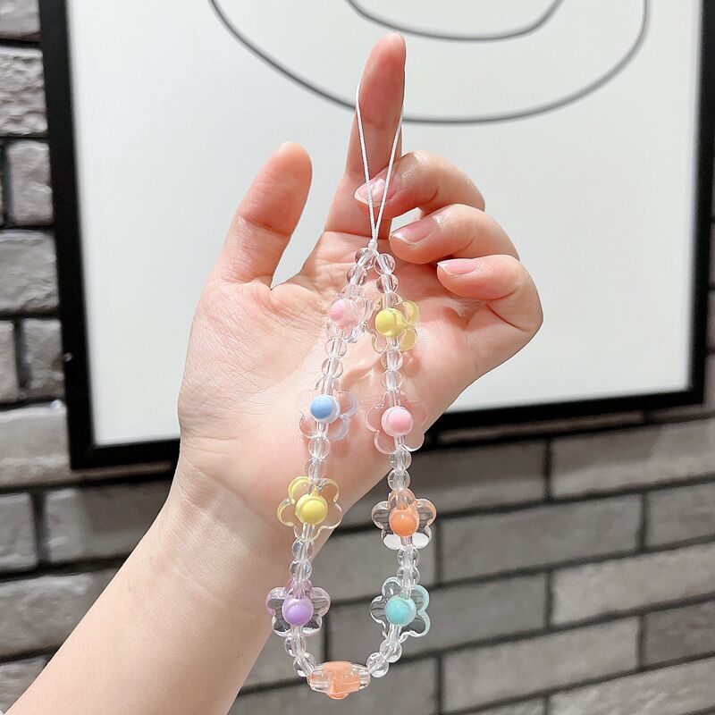 Bracelet de perles d'amour pour femmes, petit nœud en cristal frais, fleurs, amour, chaîne de téléphone portable, anti-chute, accessoires de coque de téléphone portable, DIY