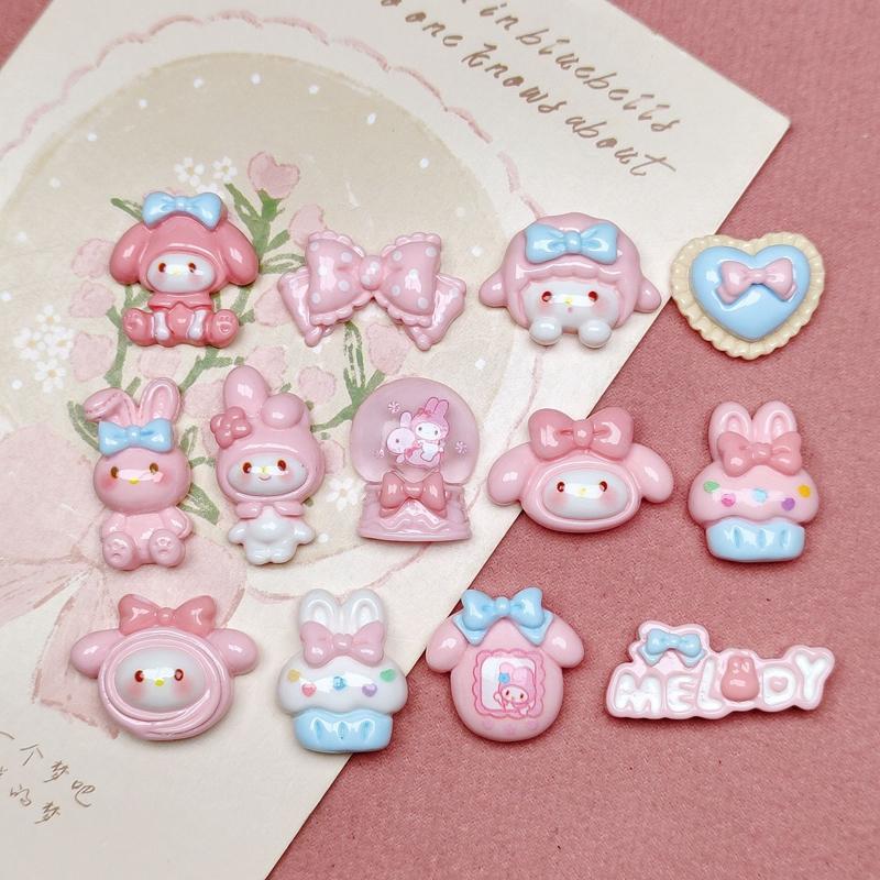 10Pcs Cartoon Cute Cartoon Rabbit, Crystal Ball, Bow, Peach Heart, Cake Scrapbook Craft Diy Miniature Ornament Accessories A7
