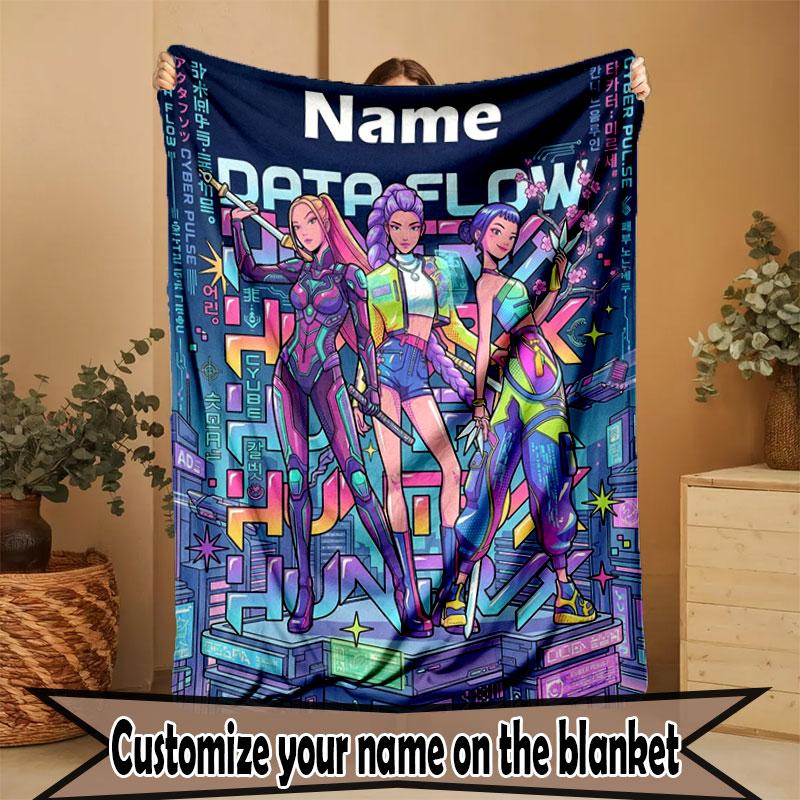 Custom Name Personalized Demon Hunters Kpop Print Blanket, Home Decor, Bedroom, Sofa, Camping, Couch, Gifts for Birthday Christmas