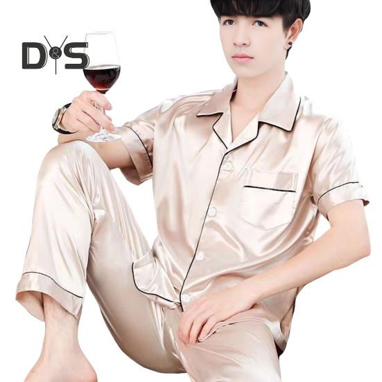 2 Teile/satz Männer Pyjamas Set Revers Kurzarm Knöpfe Knopfleiste Hemd Elastische Taille Breites Bein Lange Hosen Set Lose Fit Nachtwäsche