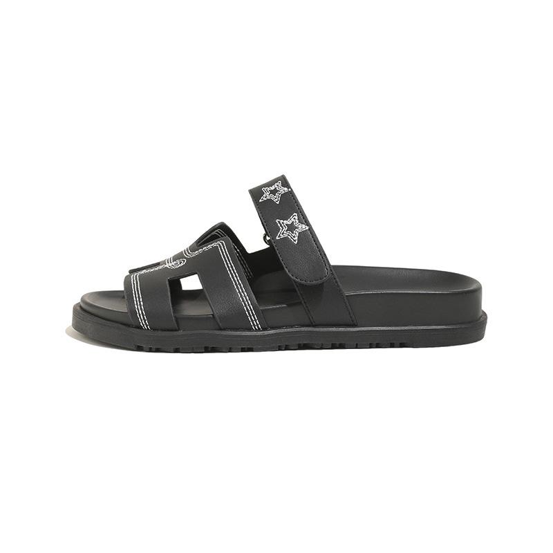

[sheii Su Yinyin] Super second uncle~ new color leather Velcro thick-soled H slippers women s sandals outside summer 40