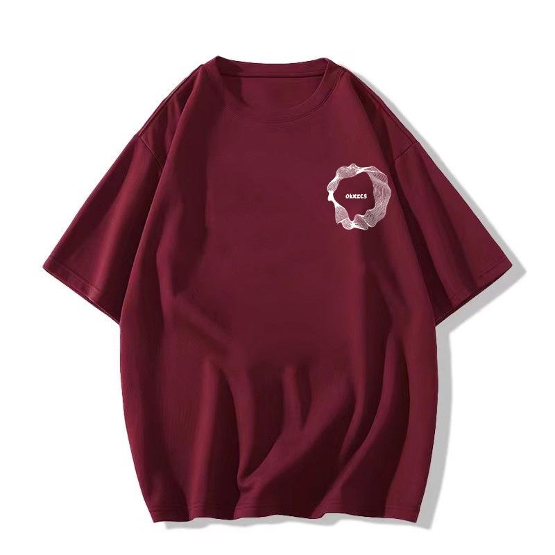 

Женская модная хлопковая футболка оверсайз - Летний дизайн, Оригинальный принт, Короткий рукав XL вино красного