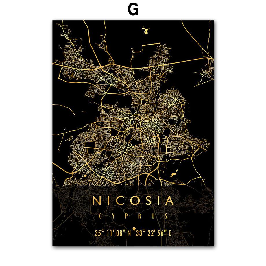 Wall Art Canvas Painting Croatia Cyprus Europe Black Golden Map Living Room Decoration Posters And Prints Clib Bar Wall Pictures