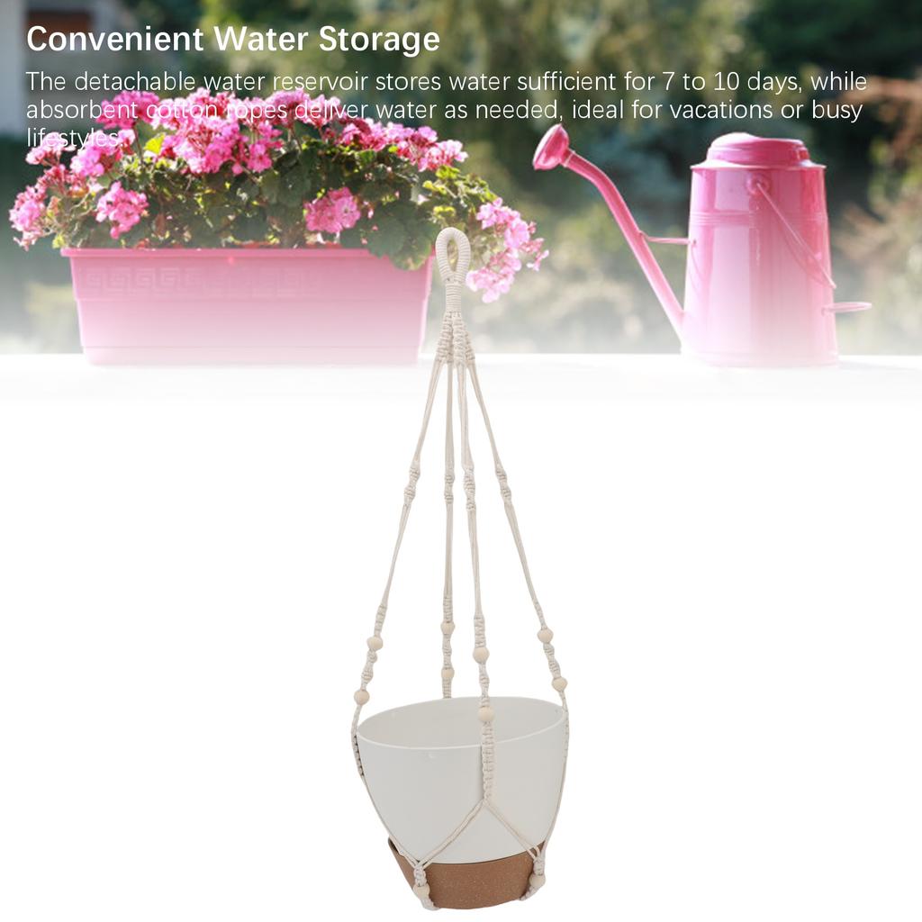 2 Pack 10 Inch Self Watering Hanging Planter Plastic Wood Hanging Flower Pot Basket with Drainage Holes for Indoor Outdoor Garden Home