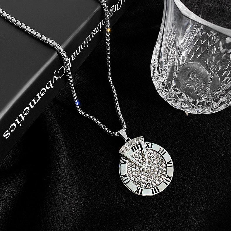 

Cold and Cool Roman Numerals Sweater Chain When Luck Comes Your Way Long Style Necklace Men s Hip Hop Stylish Versatile Rotatable Pendant 60CM