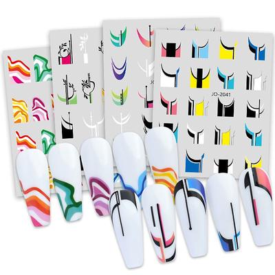 Colorful French 3D Adhecsive Nail Stickers Decals Summer Paited Nail Design Nail Art Decoration