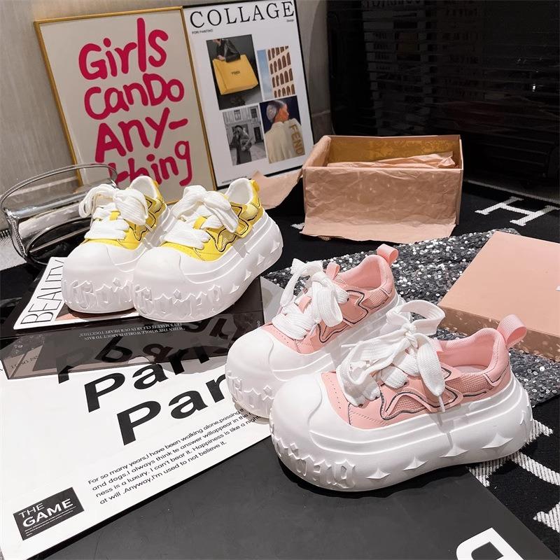 Big Head Lace-up Thick-soled Muffin Shell Head Little White Shoes Casual Shoes Dissolving Shoes Small Cm Women's Shoes