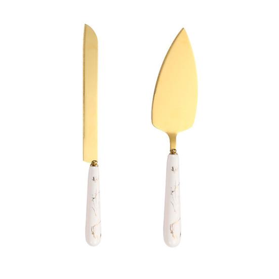 Butter Knife And Spatula Set with Ceramic Handle Stainless Steel Baking Turner for Butter Pizza Pastry Non-Stick Cake Cutter And Butter Spreader