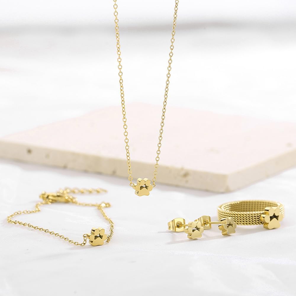 OIDIMS Dog Cat Paw Necklace Lovely Animal Choker Dainty Paw Print Pendant Necklace Chic Little Dog Kitten Pet Adjustable Charm Necklace Birthday