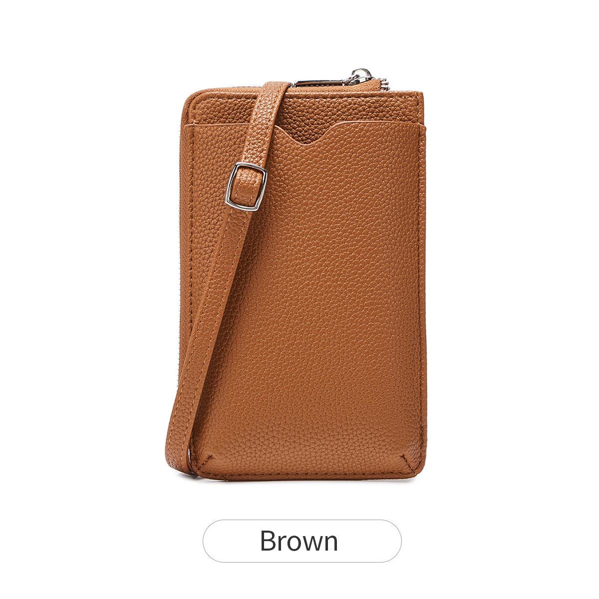 

Новая сумка для мобильного телефона из мягкой кожи с рисунком личи, женская наплечная сумка-мессенджер, кошелек для мобильного телефона с несколькими отделениями для карт коричневый