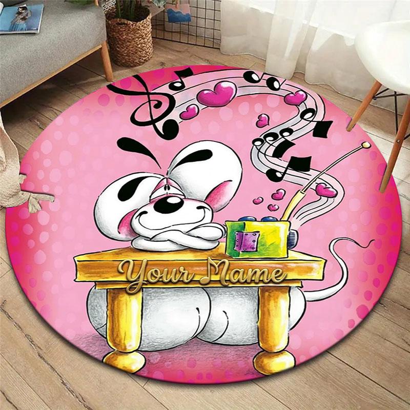Diddl Custom Name Round Area Rug,Carpet Rug for Living Room Bedroom Sofa Playroom Decor,Non-slip Floor Mat