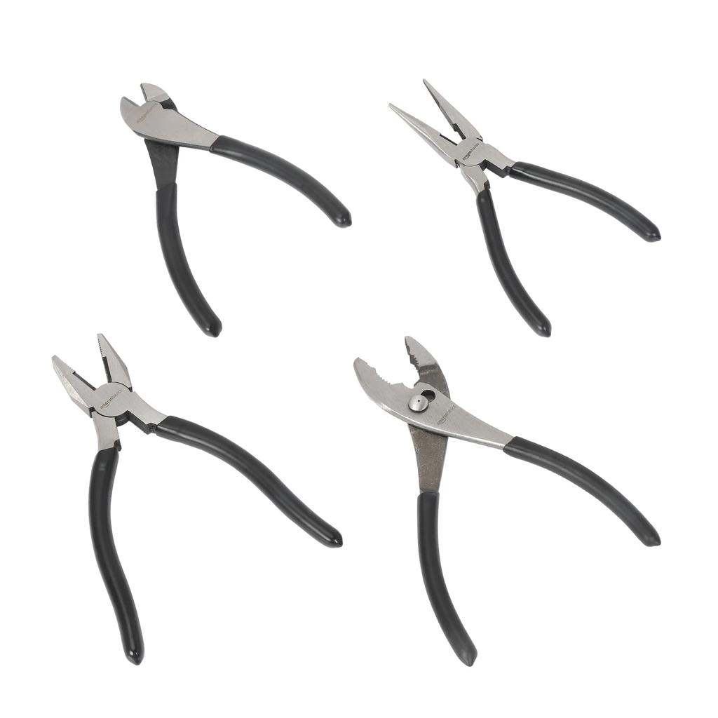 Amazon Basics Pliers Black and Silver 4-Piece Set,